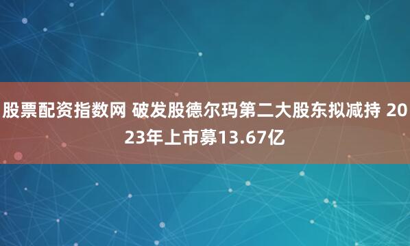 股票配资指数网 破发股德尔玛第二大股东拟减持 2023年上市募13.67亿